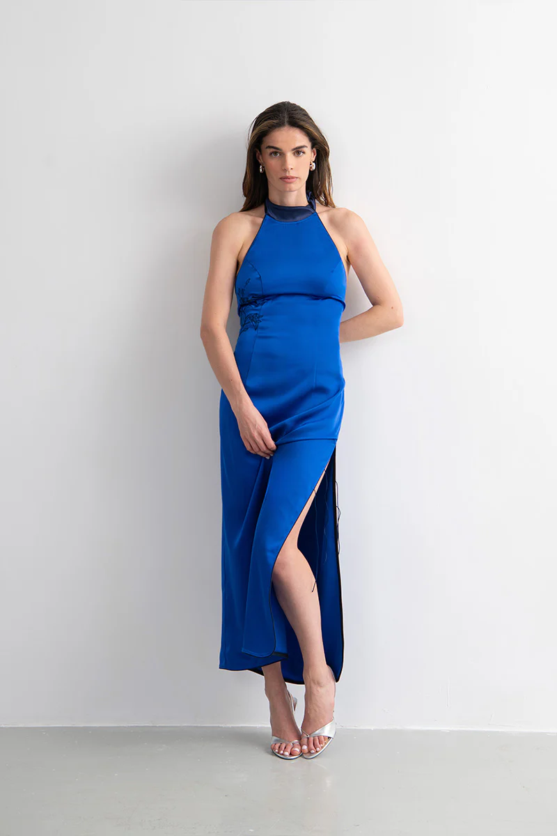 Gao Blue Satin Knot Dress - Image 4