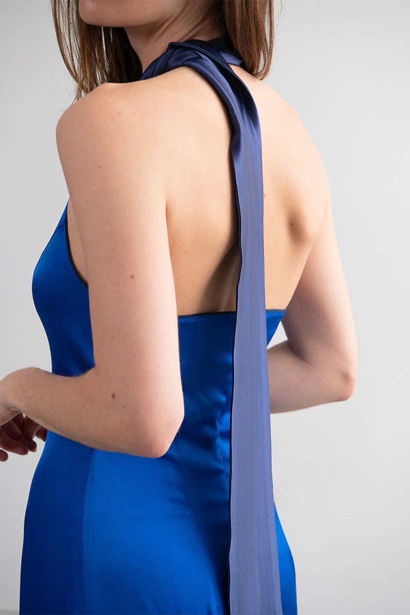 Gao Blue Satin Knot Dress - Image 5
