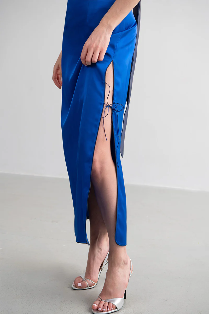 Gao Blue Satin Knot Dress - Image 6