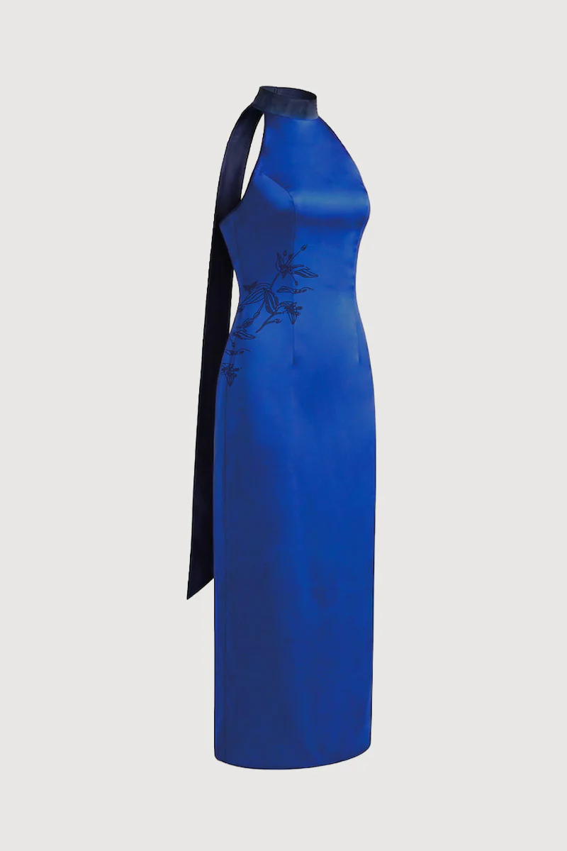 Gao Blue Satin Knot Dress - Image 7