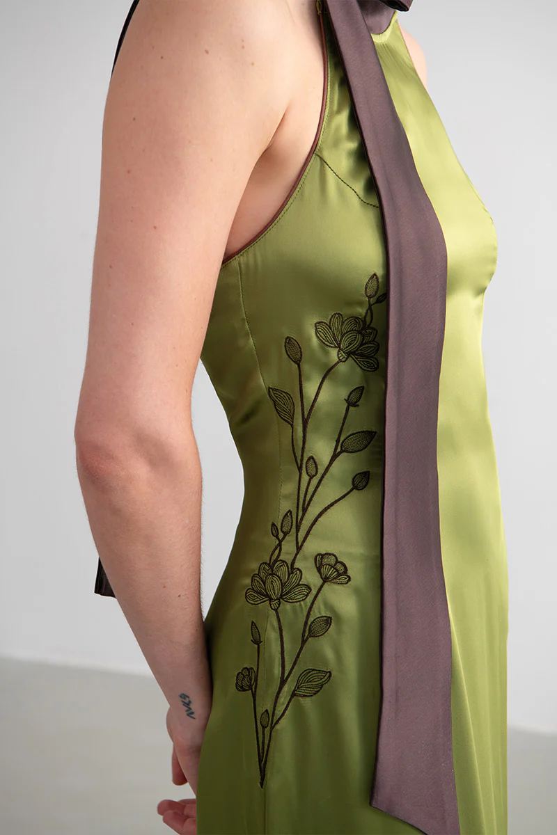 Gao Green Satin Knot Dress - Image 3