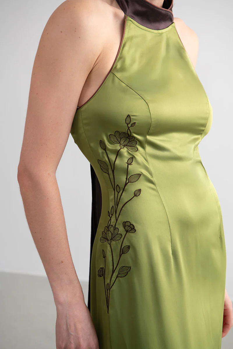 Gao Green Satin Knot Dress - Image 4