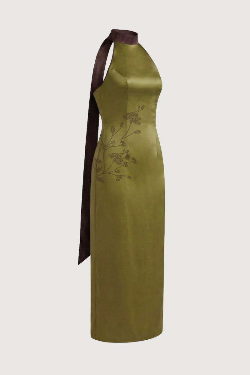 Gao Green Satin Knot Dress - Image 5